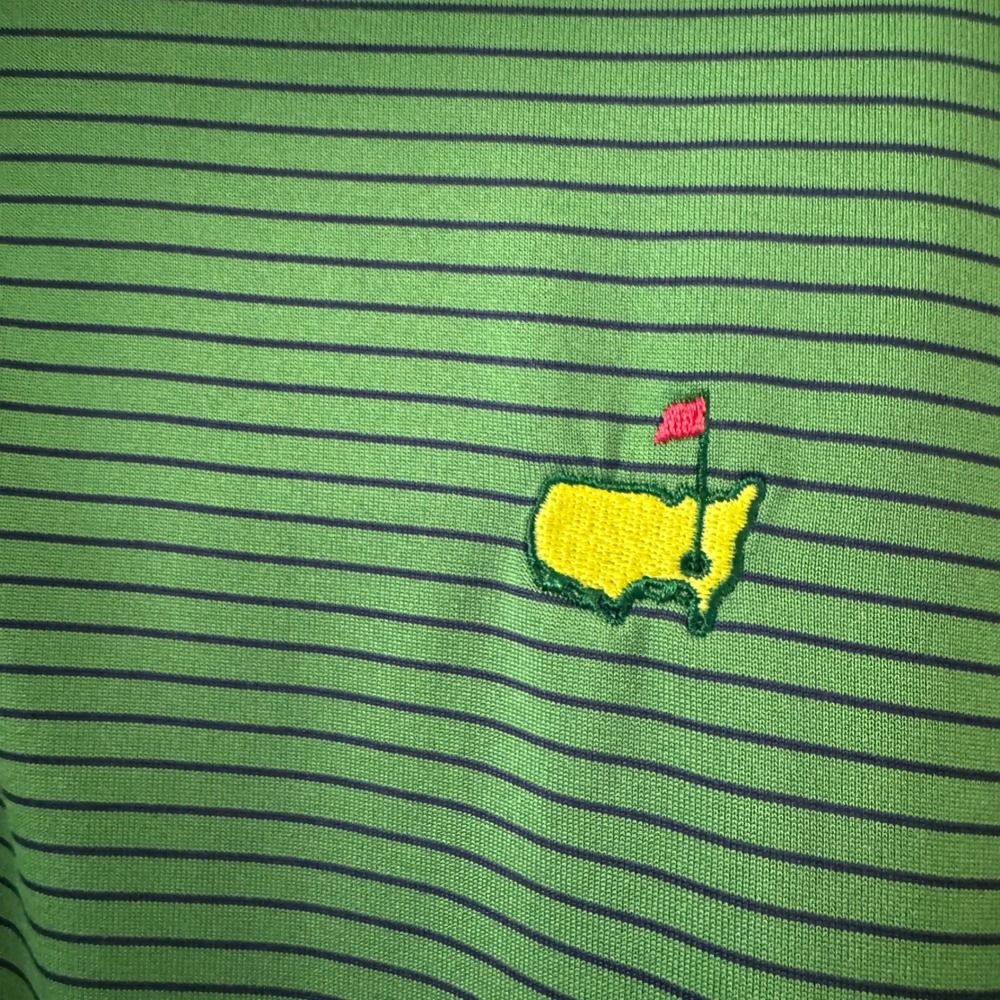 Masters Performance Golf Polo Shirt Green Navy Stripe Mens Large Masters Logo - Picture 4 of 8